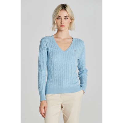 Gant sveter STRETCH COTTON CABLE V-NECK modrá