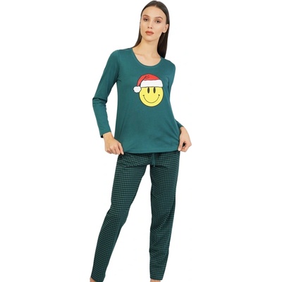 Дамска коледна пижама в зелено с емотиконка