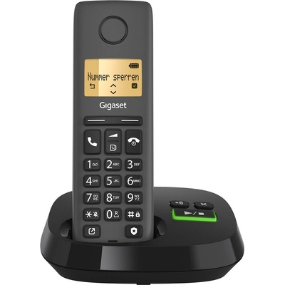 Gigaset Pure 120A - Cordless DECT telephone with answering machine - ECO DECT - call protection - illuminated display - hearing aid compatible, anthracite black [Compatible in DE, IT, FR, NL, BE, Che, AUT] - S30852-H3125-R143