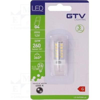 GTV Poland LD-G4P30W-40 Žárovka LED bílá neutrální G4 12VDC 260lm 3W 360° 4000K