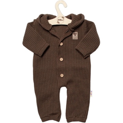 Baby Nellys Pletený overálek s kapucí a knoflíčky Hand Made hnědý