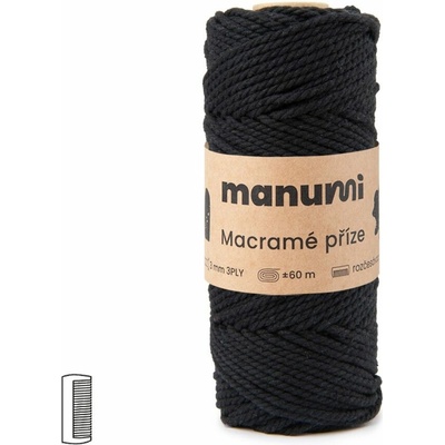 Manumi Macramé priadza stáčaná 3PLY 3mm čierna - 1 ks
