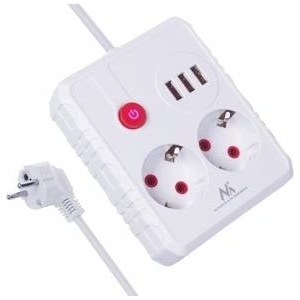 Maclean power strip, extension cord 2 sockets + 3xUSB, 110-240V AC 50/60Hz, 2.1A max 2500W, 3 m, white, MCE388 W