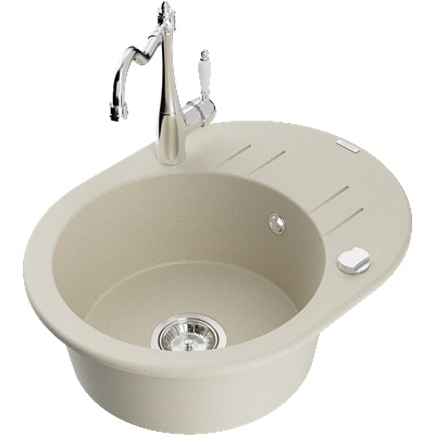 Mexen Kevin кухненска мивка от гранит с 1 отделение с отцедник и кухненски смесител Carla, бежов - 6517-69-670700-00 (6517-69-670700-00)