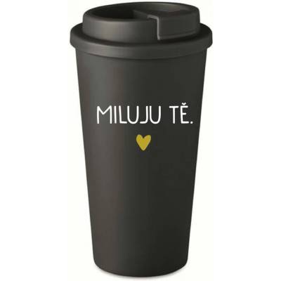 Giftela MILUJU TĚ. černý termohrnek 475 ml