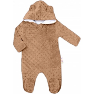 Baby Nellys Baby Nellys Kombinézka overálek MINKY s kapucí a oušky karamel hnědá