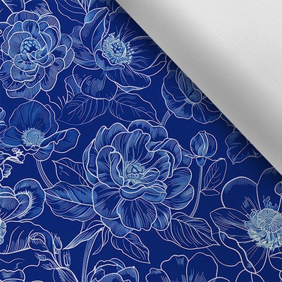 Takoy Látka s potiskem nepromokavý polyester TD/NS květiny imitace modrotisku MAXI vzor