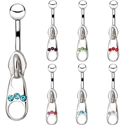 Šperky eshop ocelový piercing do bříška ozdobný zip se zirkony AA19.07 růžová P