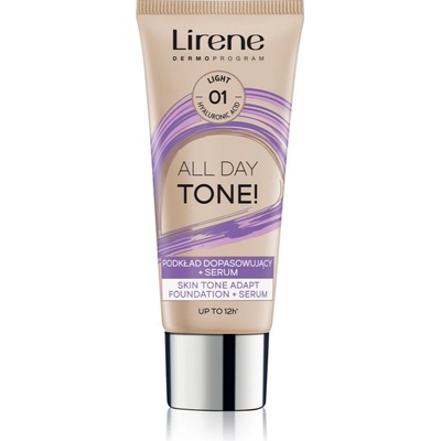Lirene ALL DAY TONE! хидратиращ фон дьо тен за сияен вид на кожата цвят 01 Light 30ml
