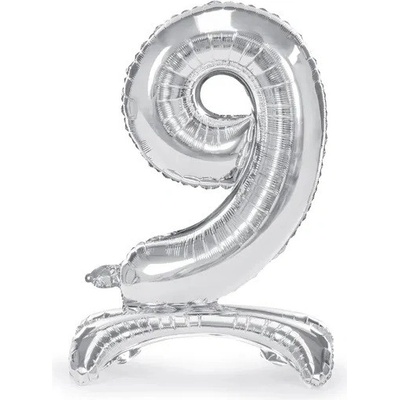 PartyDeco Samostojící fóliový balón 9 stříbrný 70 cm