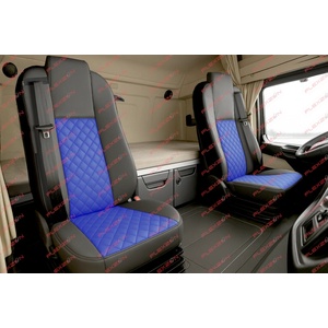  Комплект 1+1 тапицерия от еко кожа за mercedes actros mp4 euro 6 2015-2021 - синьо-черно