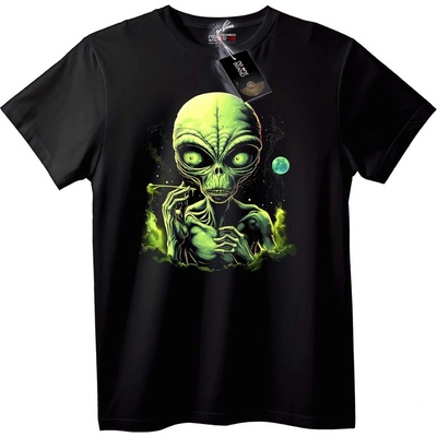 NOONEBRAND Тениска Зелен извънземен череп - 2XL, Black