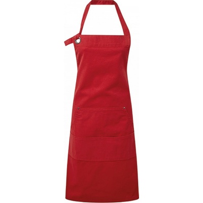 Premier Workwear Těžká odolná plátěnná zástěra s oversize očky pro upevnění kolem krku červená Pantone 201C 72x86cm PW137