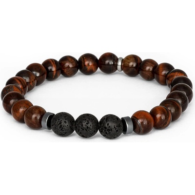 Agato Korálkový náramok z tigrieho oka, lávového kameňa a hematitu MINK137/20