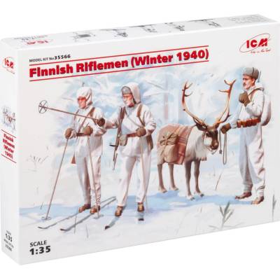 ICM Finnish Riflemen Winter 1940 3 Figures+Reindeer 1:35