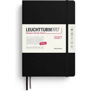 Leuchtturm1917 Daily Calendar 2027 Medium (A5) - English, Black, 145 x 210 mm, January-December (12 months), 1 page per day, hourly grid 7: 00-22: 00, hardcover, 80 g/m2 paper - 400324 (400324)