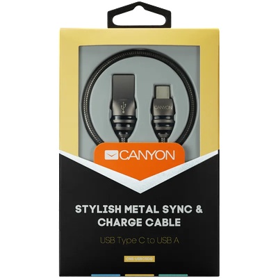 CANYON Type C USB 2.0 standard cable, Power & Data output, 5V 2A, OD 3.5mm, metallic Jacket, 1m, gun color, 0.04kg (CNS-USBC5DG)