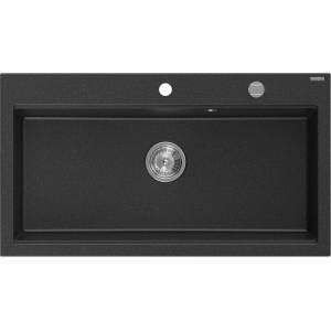Mexen Slido гранитна мивка с 1 корито 900 x 500 mm, черно/сребрист металик, (6528901005-73) Мивка за вграждане