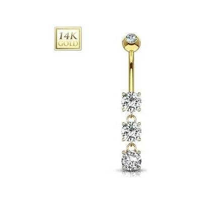 Šperky4U zlatý piercing do pupíku čiré zirkony ZL01069C-YG