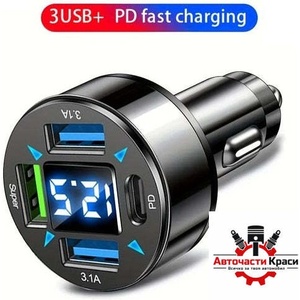  Зарядно за запалка с 4 USB + Волтметър - 8948 ('257658)
