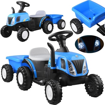 Mamido elektrický traktor s vlečkou New Holland modrá