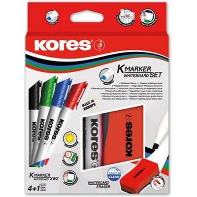 Kores Magnetická stierka a popisovače na biele tabule 3-5 mm 4 farby