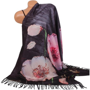 Кашмирен шал с две лица в черно с цветя