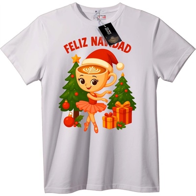 NOONEBRAND Тениска Весела Коледа Кафе Балерина - 7XL, White