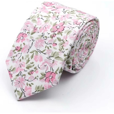 Decofashion kravata s květy bílo-růžovo-zelená