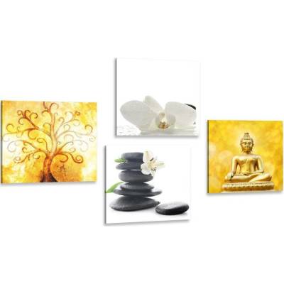 Set obrazů Feng Shui v bílo-žlutém provedení - 4x 40x40