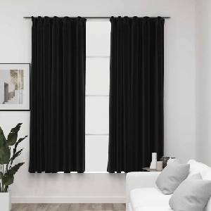 Pure Line Home Завеси с ленена текстура в цвят антрацит с перделък, 2 бр. , 140 x 175 см