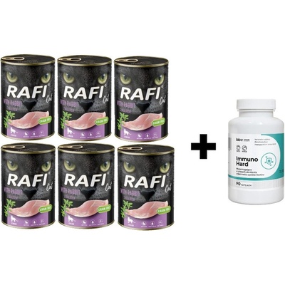 Rafi Cat Sterilised králik 6 x 400 g a LAB V Immuno Hard Posilnenie imunity pre psov a mačky 90 kaps