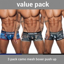 Addicted AD698P Camo Mesh Boxer push Up, výhodné balení 3 pánských push-up boxerek 3Pack