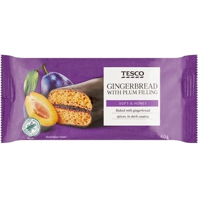 Tesco Medový perník s náplňou so slivkami v tmavej poleve 60 g