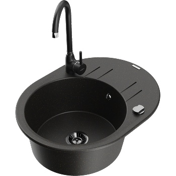 Mexen Kevin гранитна мивка с 1 отделение и отцедник с кухненски смесител Telma, черно/златен металик - 6517-75-670200-70-B (6517-75-670200-70-B)