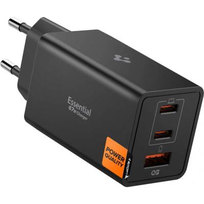 Spigen Зарядно за стена Spigen Essential (EE673EU) - USB + 2x Type-C, 67W - Черно