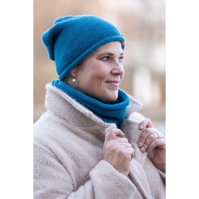 Italy fashion ZIMNÍ SET čepice a nákrčník PASTEL Petrolejová
