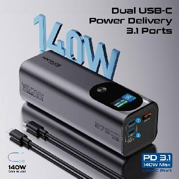 Promate Външна батерия ProMate TITAN-160 27600mAh PD 3.1 Power bank w/ 160W Total Output, 2x 140WPD USB-C input/output and 22.5 W USB-A (6959144065472)