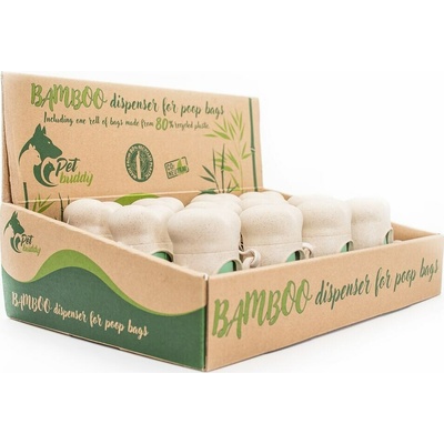 PetBuddy display 12 ks bambusových zásobníků se sáčky na exkrementy 1 role 15 ks