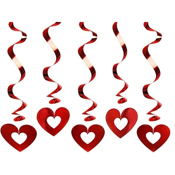 PartyDeco Висящи Сърца, Червени - (1 пакет / 5 бр. )