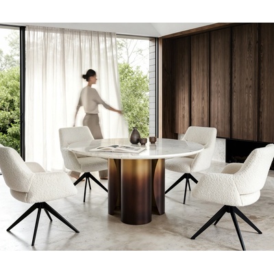 DELIFE Adenza kulatý 140 x 140 cm mramor bílá kov zlatý Fusion Finish
