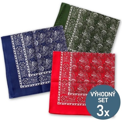 Knitva bavlněné šátky kašmír modrá + zelená + červená 3 ks