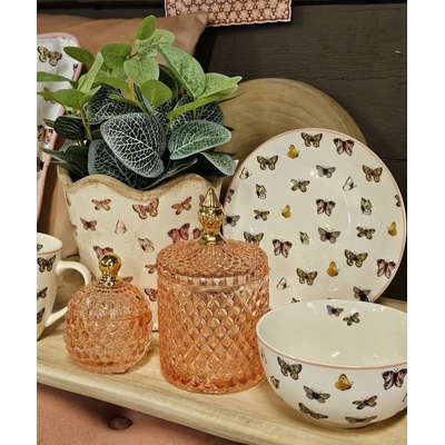 Clayre & Eef Bílá porcelánová miska na polévku s kresbou motýlků Butterfly Paradise 500 ml