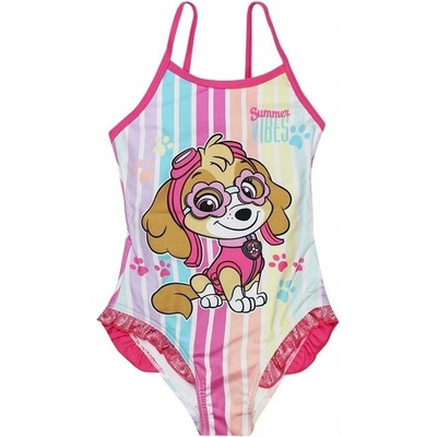 SunCity Dievčenské jednodielne pruhované plavky Tlapková patrola Paw Patrol Ružová