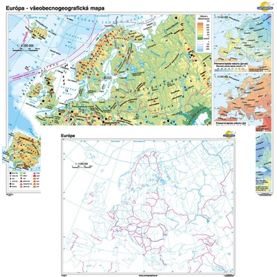 Cartographia Európa- všeobecnogeografická mapa + slepá mapa DUO (160x120 cm – 1:4250000)