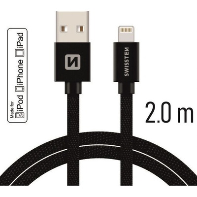 MFI licencovaný dátový lightning kábel Swissten textile čierny 1.2m / 2.0m Dĺžka: 2m
