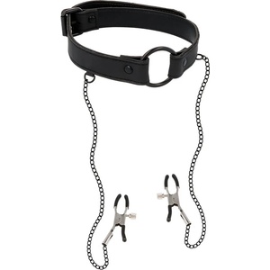 Fetish Submissive O Ring Gag & Nipple Clips Vegan Leather