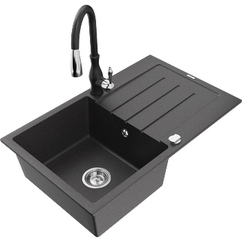 Mexen Bruno гранитна мивка с 1 отделение с отцедник и кухненски смесител Savita, черна с пръски - 6513-76-672601-70 (6513-76-672601-70)