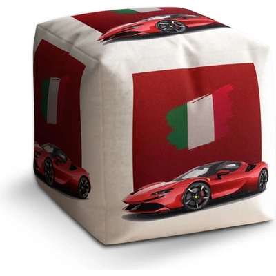 Sablio Taburet Kocka Ferrari Italská vlajka na červeném bloku: 40x40x40 cm
