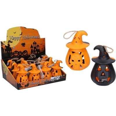 Dekorace plast Halloween dýně svítící oranžovo černá 11x6,5 cm - 1ks